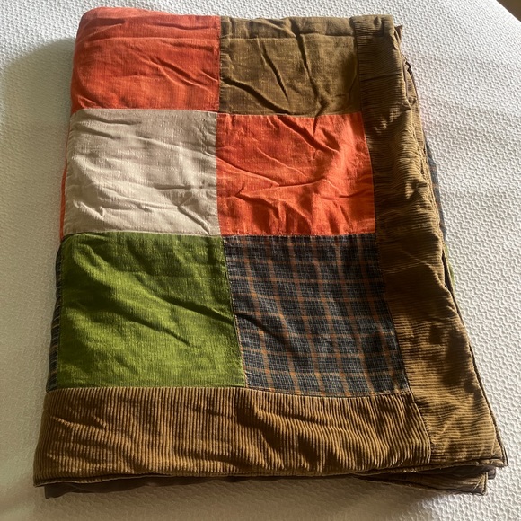 Handmade and well loved corduroy patchwork blanket throw - Picture 3 of 16
